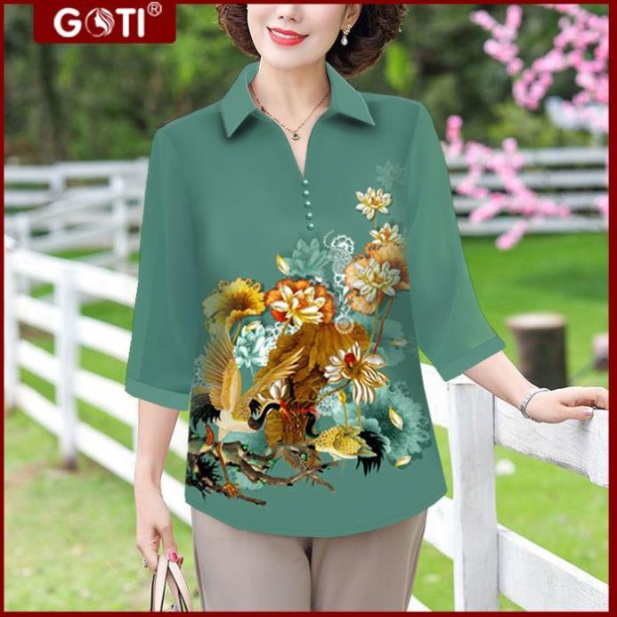 - Áo Kiểu Tặng Mẹ Trung Niên Tay Lỡ Dạng Áo Lụa Cổ Bẻ Sơ Mi In 3D Hoa Tiết Cao Cấp U50 U60 3A26 3A27 3A28 3A29
