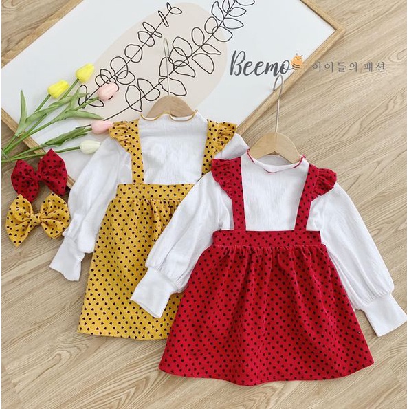 Set váy nhung tăm chấm bi 3 chi tiết