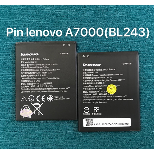 [Mã ELFLASH5 giảm 20K đơn 50K] Pin lenovo A7000 kí hiệu trên pin BL243 zin theo máy