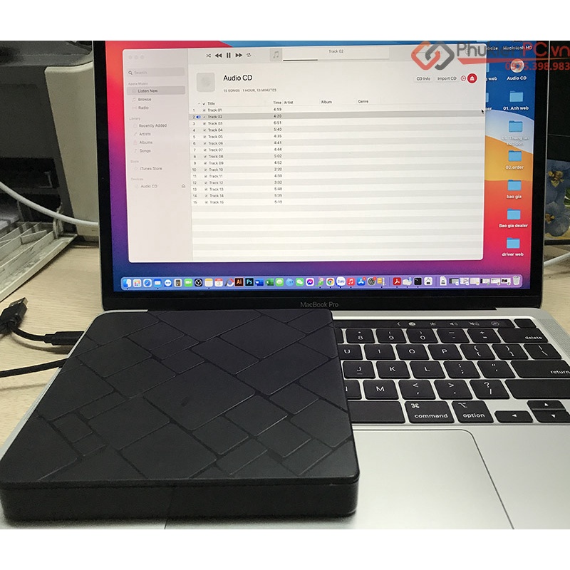 Ổ đĩa quang CD/DVD-RW cắm ngoài cho Macbook,laptop,PC chân USB 3.0 và Type-C tiện dụng