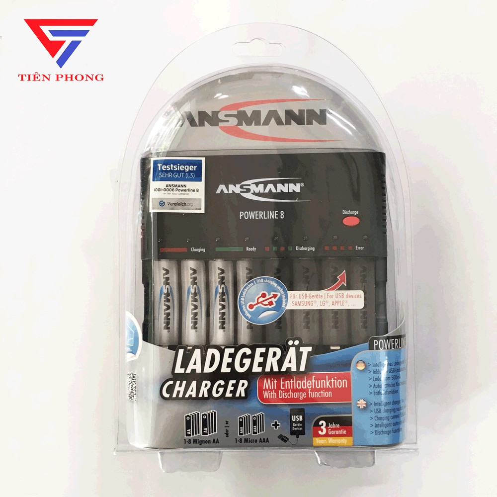 Máy Sạc pin Ansmann Powerline 8  Chính Hãng 8 khe pin tiện lợi