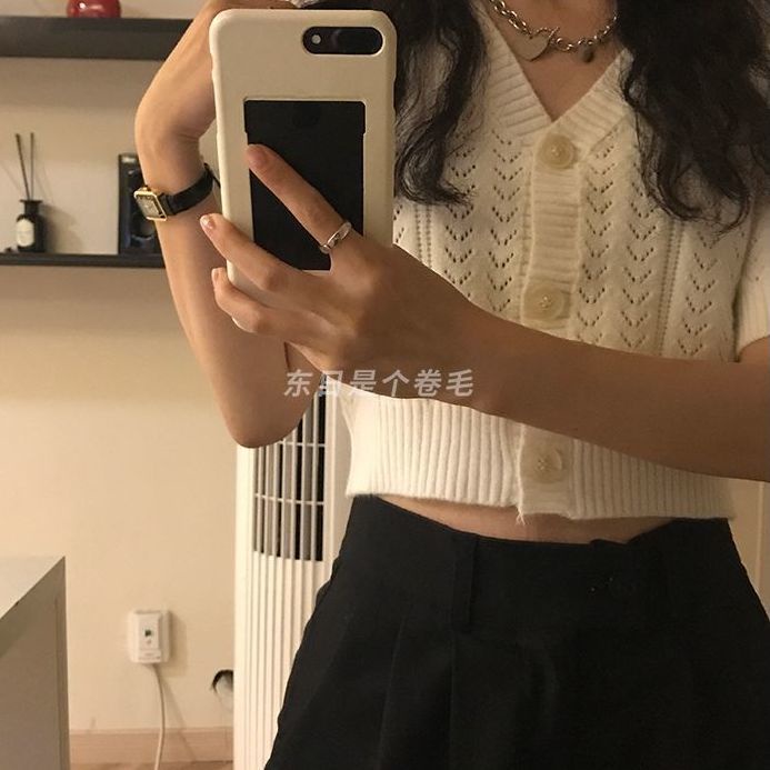 Áo Cardigan Ngắn Tay Cổ Chữ V Phong Cách Hàn Quốc Cho Nữ