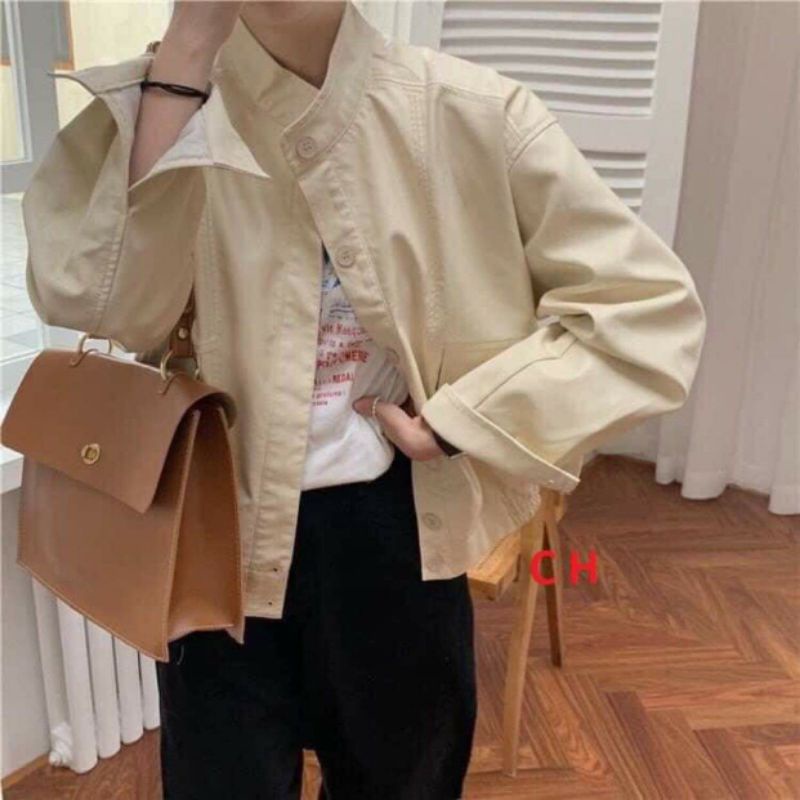 Áo Khoác da Cổ trụ Túi HộpFREESHIPBomber nữ croptop basicPhong cách cá tính, sexy