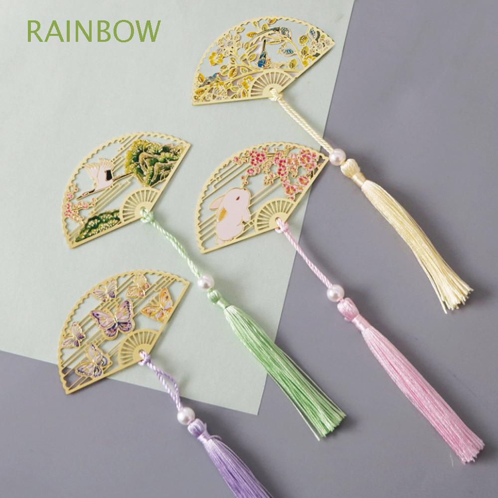 Phụ Kiện Đánh Dấu Trang Sách Hình Quạt Gấp Gọn Bằng Đồng Thau Phong Cách Trung Hoa Cổ Điển