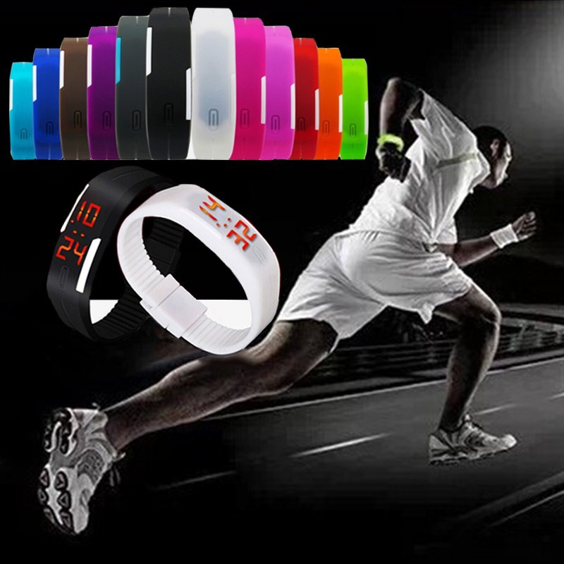 Đồng hồ điện tử màn hình cảm ứng hiển thị LED dây silicone thời trang