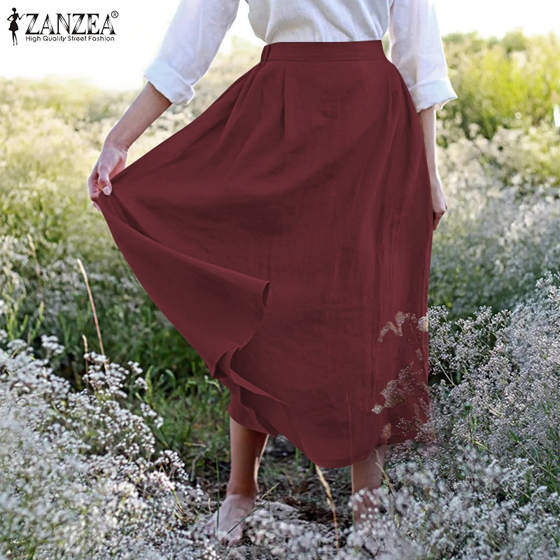 Chân váy dài ZANZEA lưng cao phong cách Hàn Quốc vintage cho nữ