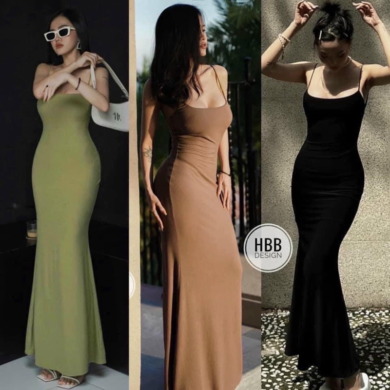 ĐẦM BODY MAXI 2 DÂY ĐUÔI CÁ,FORM CHUẨN ĐẸP CHẤT THUN ĐŨI XỊN-S,M