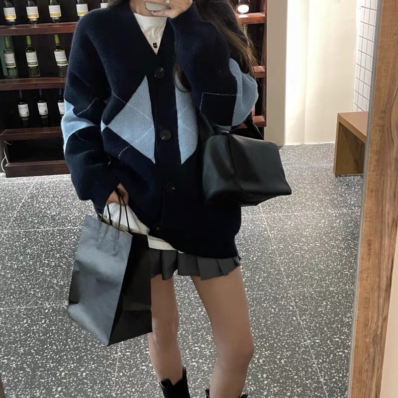 Áo khoác cardigan  dệt kim tay dài dáng rộng phong cách Hàn Quốc JP6