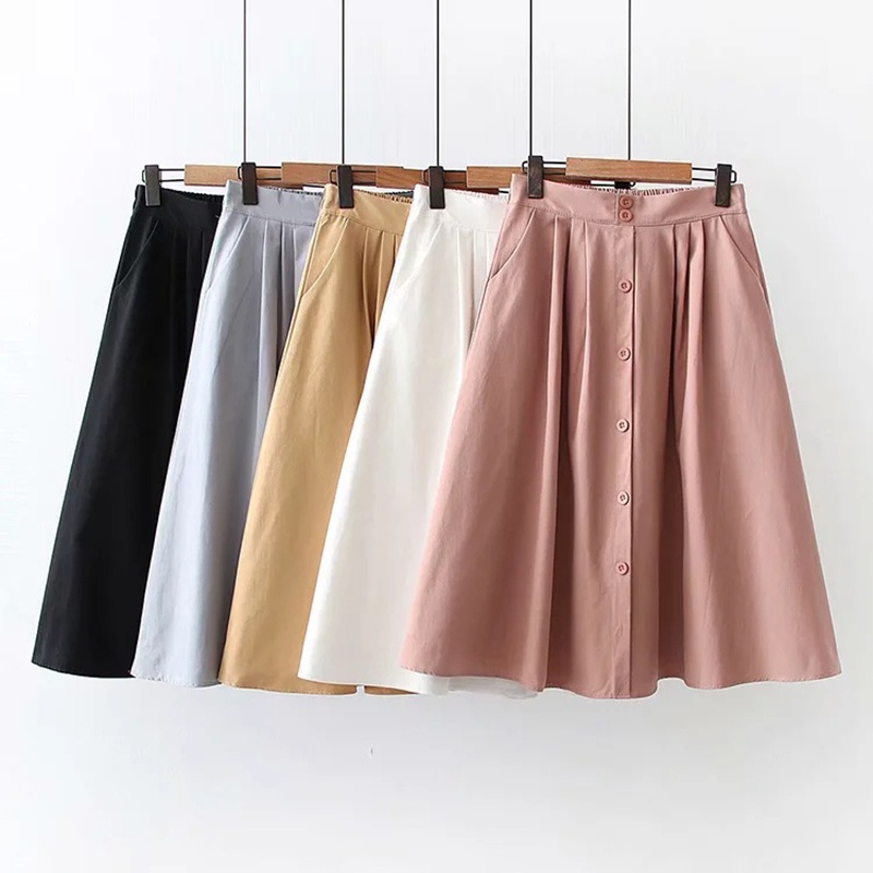 Chân váy IELGY lưng cao ôm dáng chiều dài trung bình có nút cài thời trang mùa hè retro dành cho nữ