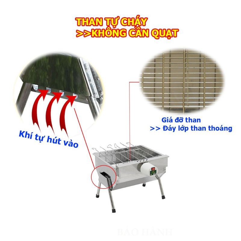 Bếp nướng BBQ inox cao cấp tự xoay kèm moto, size nhỏ 35*34*28cm