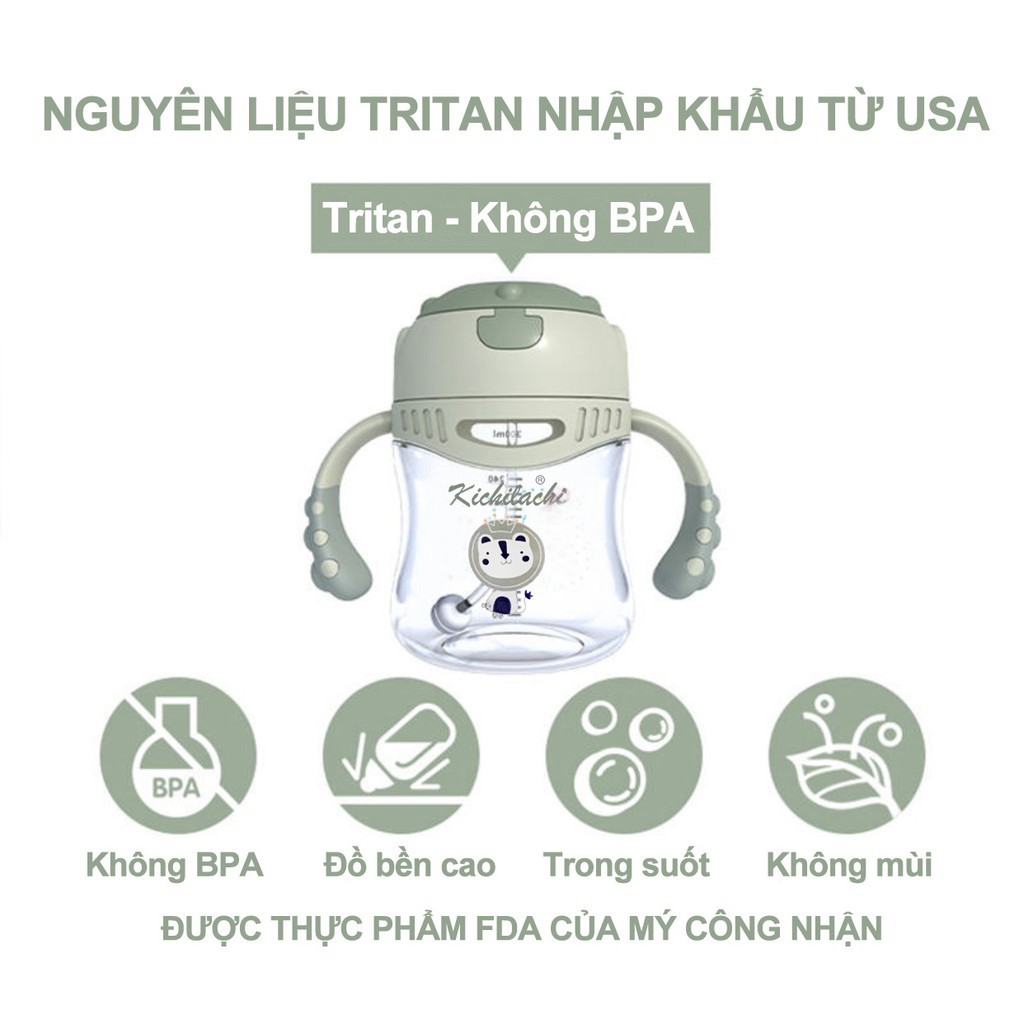 Bình tập uống nước nhựa Tritan Kichilachi 300ml - chống sặc dành cho bé trên 6 tháng