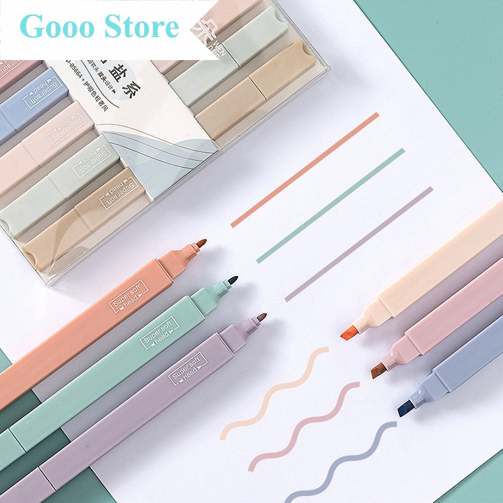 Bộ 6 bút đánh dấu Highlight Pastel vuông 1 đầu trang trí sổ siêu xinh