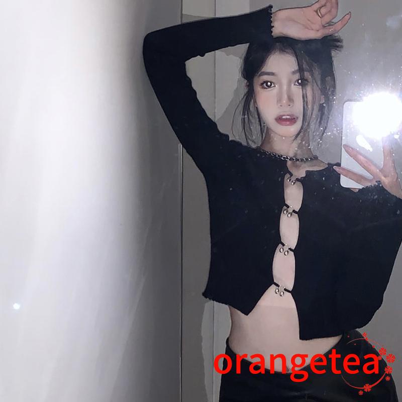 Áo Croptop Tay Dài Cổ Tròn Màu Sắc Trơn Thời Trang Mùa Xuân Cho Nữ