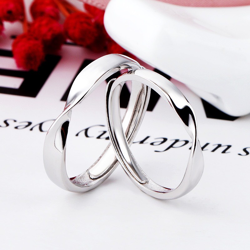 Nhẫn Đôi Dreamsilver, Nhẫn Cặp Bạc Xoắn Chéo Mobious Chỉnh Được Size ND029