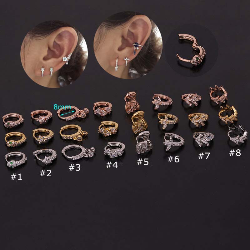 Khuyên Tai Tròn 8mm Đính Đá Thời Trang Cá Tính Thanh Lịch