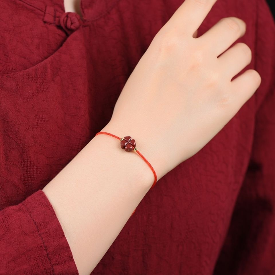 Vòng Đeo Tay Cỏ Bốn Lá cinnabar Tự Nhiên Màu Tím Mang Lại May Mắn 04.27 Cho Cặp Đôi