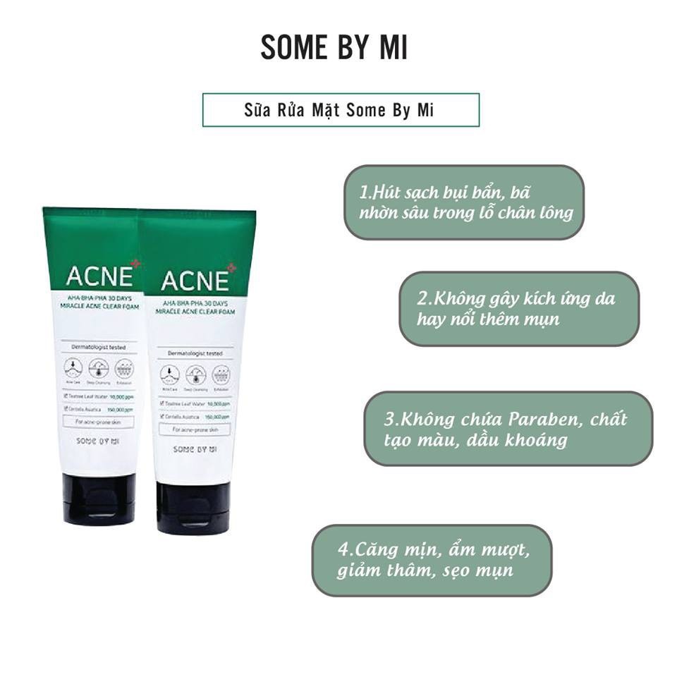 Bộ 3 Sản Phẩm Giảm Mụn, Phục Hồi Da Some By Mi AHA-BHA-PHA 30 Days Miracle (SRM 100ml &amp; Toner 150ml &amp; Serum 50ml)