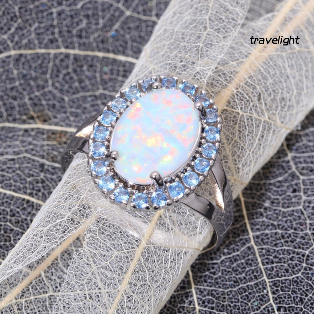 Nhẫn Đính Hôn Đính Đá Opal Nhân Tạo Thời Trang