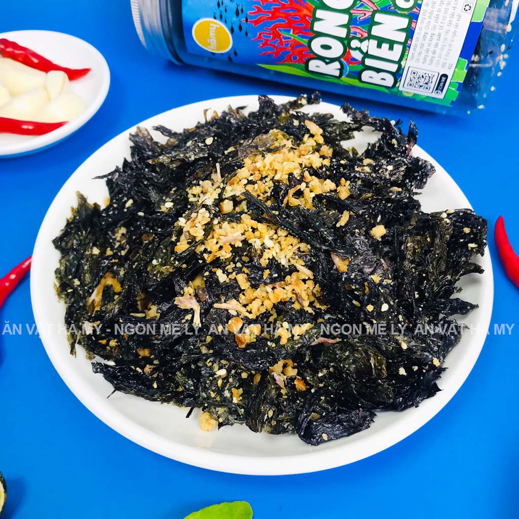 Rong biển cháy tỏi hũ pet 170g đồ ăn vặt Hà My