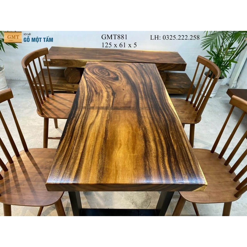 Mặt Bàn Cafe Gỗ Me Tây, Bàn Sân Vườn Gỗ Me Tây, Bàn Ăn Gỗ Me Tây Dài 1,25m Rộng 61cm Dày 5cm