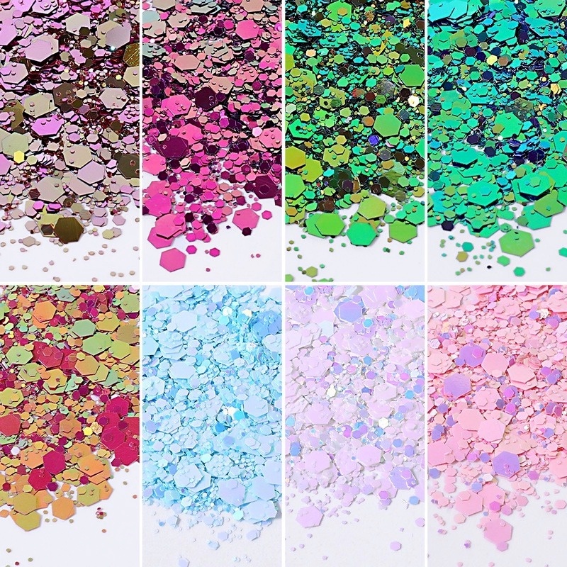 1 Hộp Kim Sa Lục Giác Màu Gradient Lấp Lánh Trang Trí Móng Tay DIY