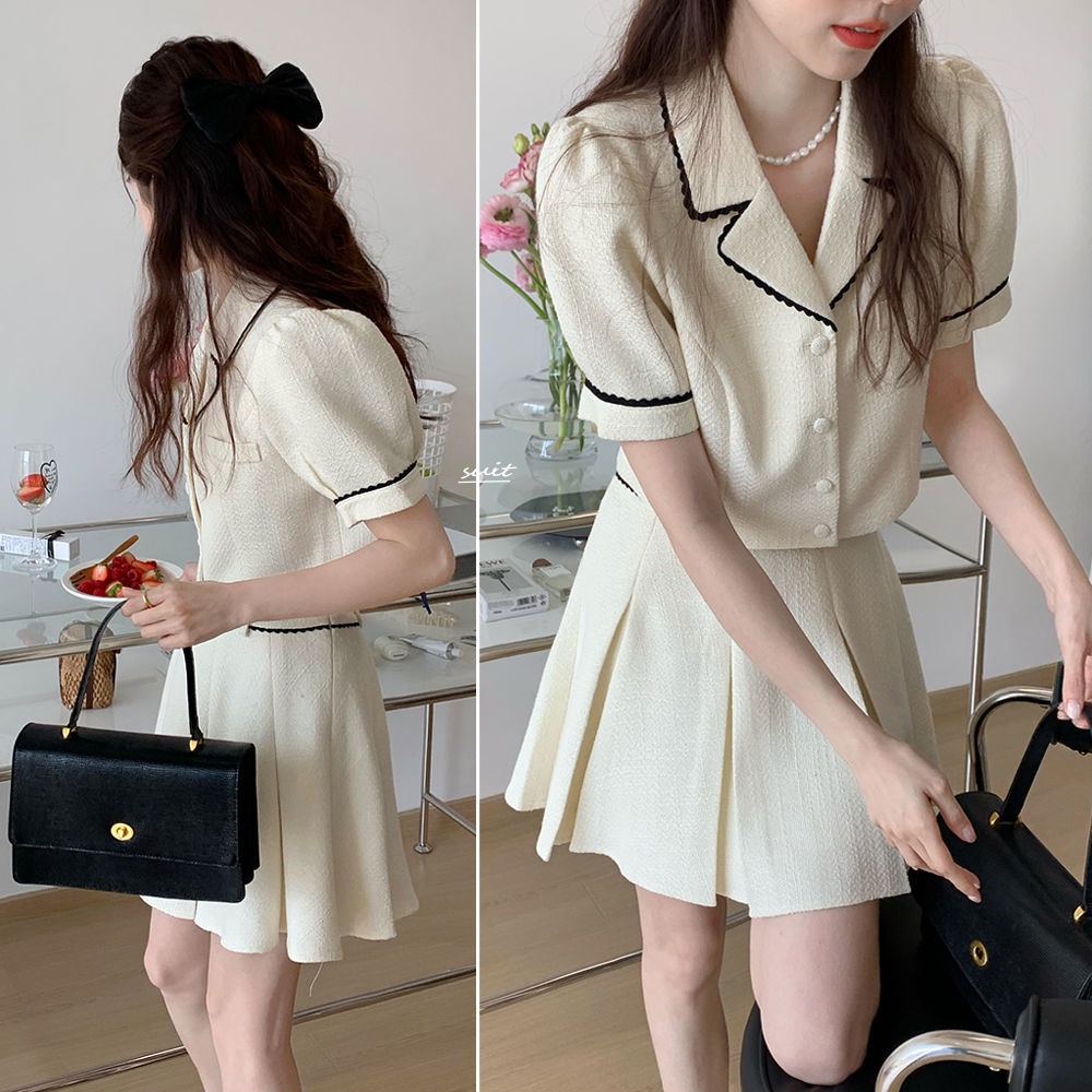 Bộ Đồ Chân Váy Ngắn Lưng Cao Phong Cách Pháp Thanh Lịch  tao bao