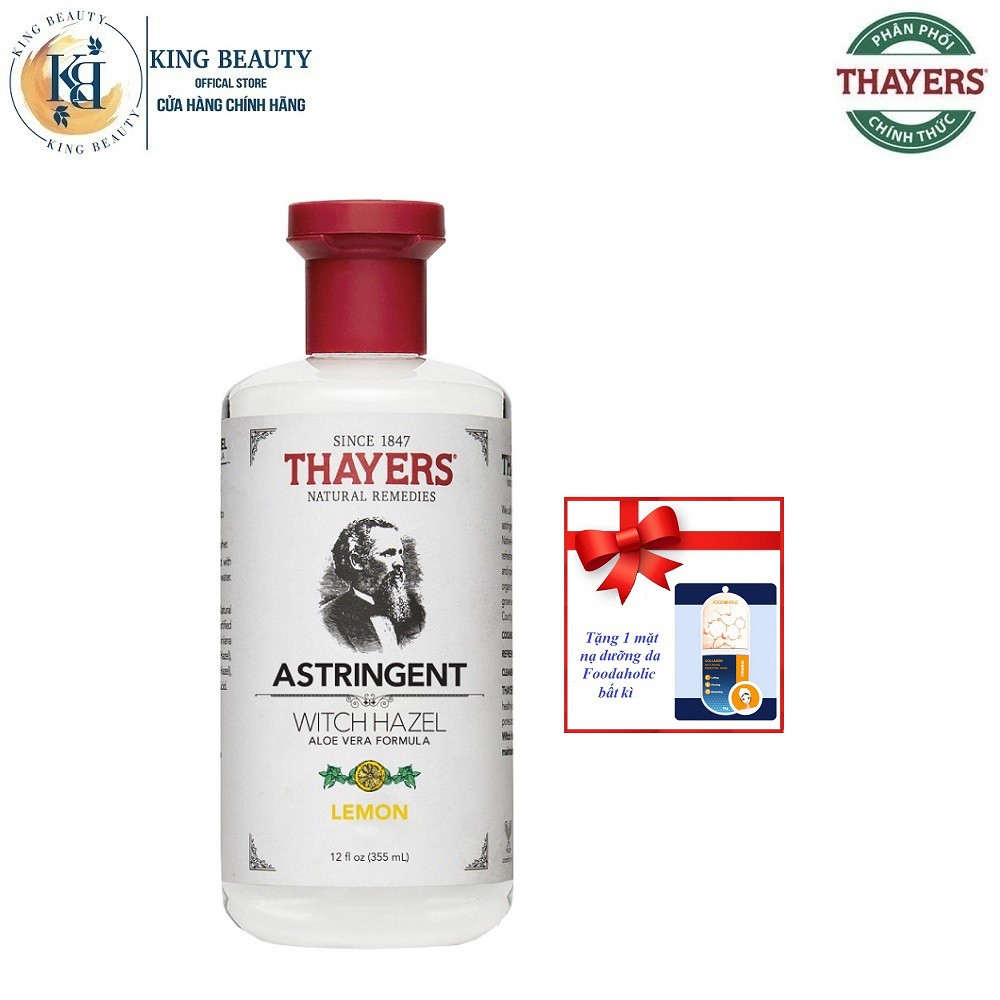 Nước hoa hồng Se Khít Lỗ Chân Lông Không Cồn Thayers Witch Hazel Lemon 355ml + Tặng 1 mặt nạ dưỡng da Foodaholic bất kì