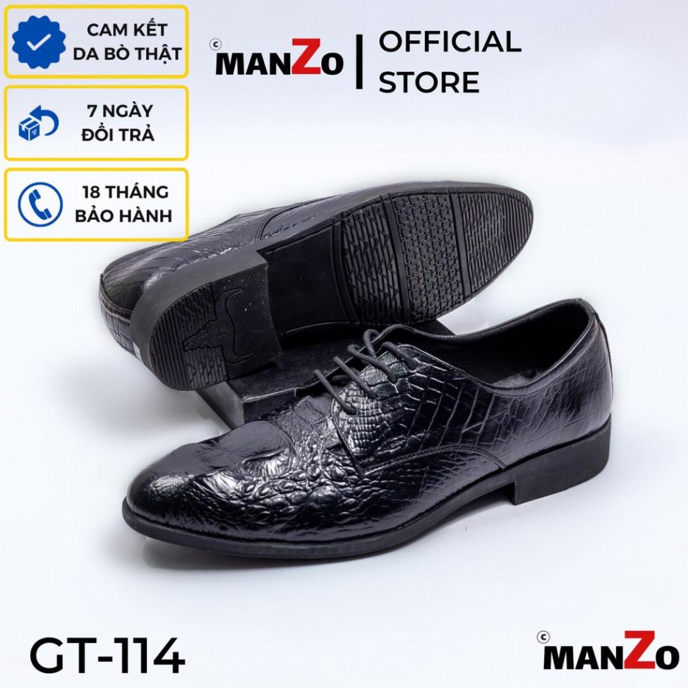 VIP Giày da nam cao cấp nhất MANZO – giày da bò dập vân cá sấu cực chất - bảo hành 12 tháng – GT 114