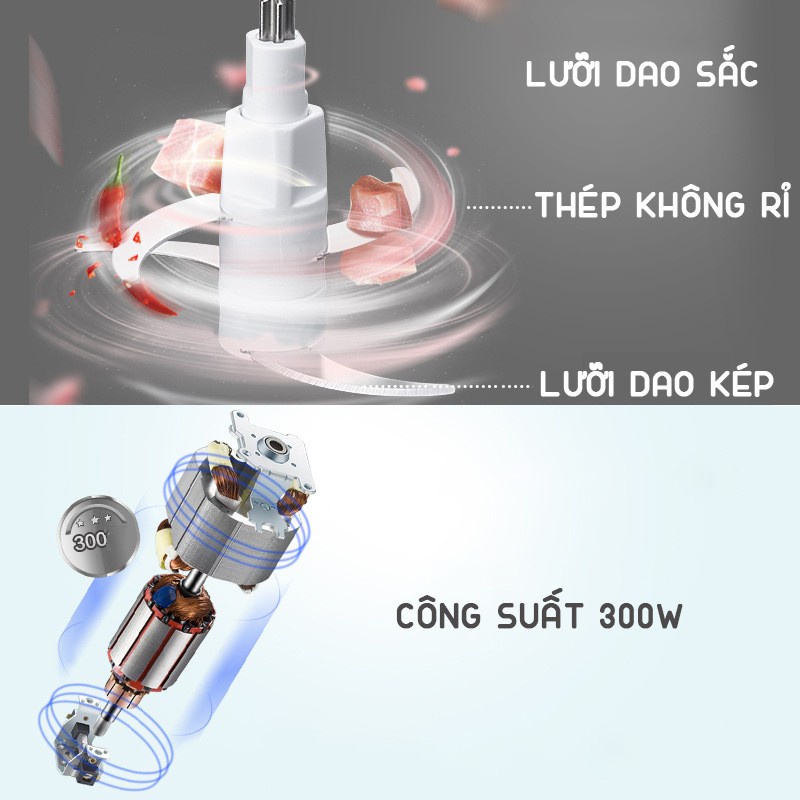 Máy xay Bear QSJ-C04R8S xay thịt, thực phẩm, đồ sống công suất 350W, cối xay 2,5L