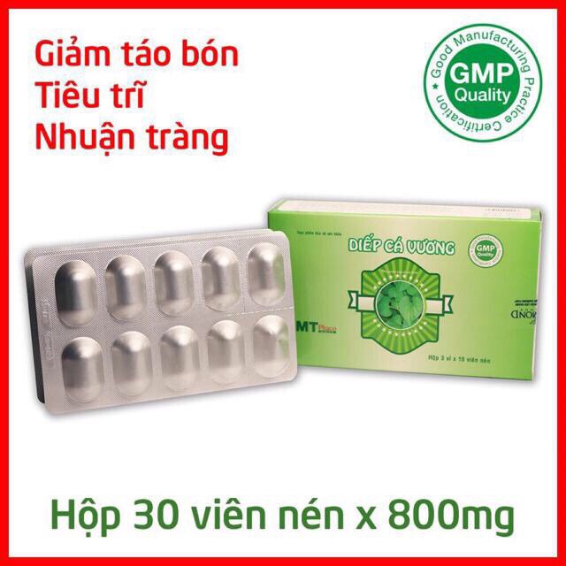 DIẾP CÁ VƯƠNG THANH NHIỆT GIẢI ĐỘC HỖ TRỢ TÁO BÓN HỘP 30 VIÊN ( SẢN PHẨM MỚI DẠNG 800mg)