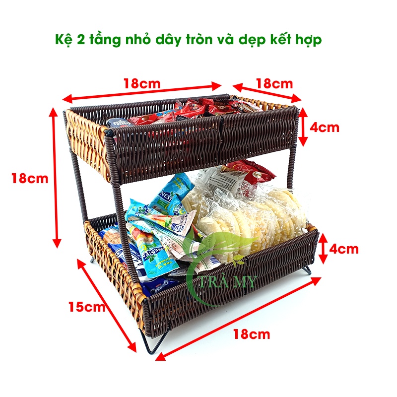 Kệ 2 tầng nhỏ dây tròn kết hợp dẹp đựng vật dụng văn phòng bàn làm việc - Mây Tre Trà My