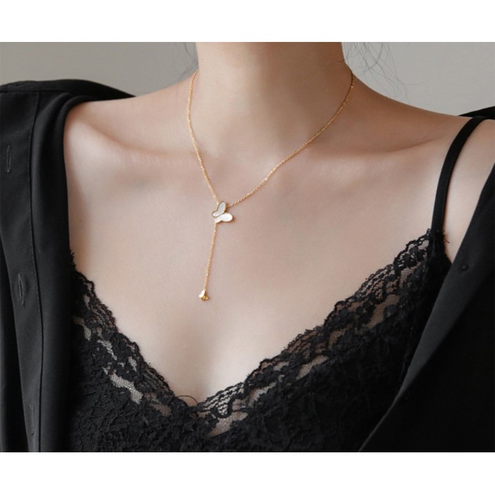 Dây chuyền nữ titan bướm lớn rớt cách điệu bướm nhỏ siêu đẹp, bền màu, chuẩn thời trang