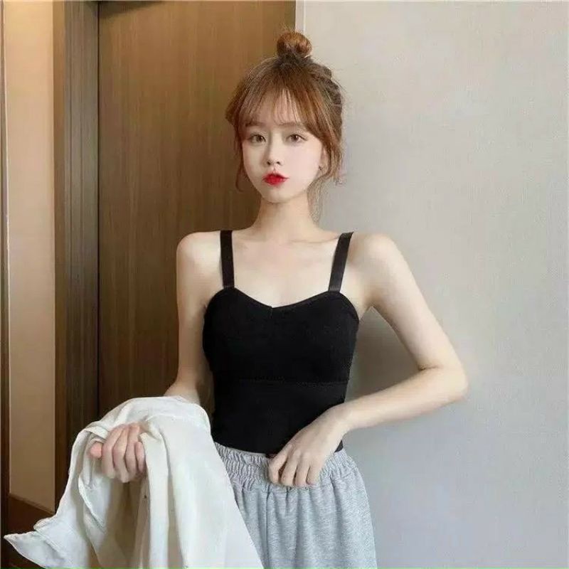 Áo bra 2 dây, áo ngực bra len tăm dáng croptop 4 màu 288