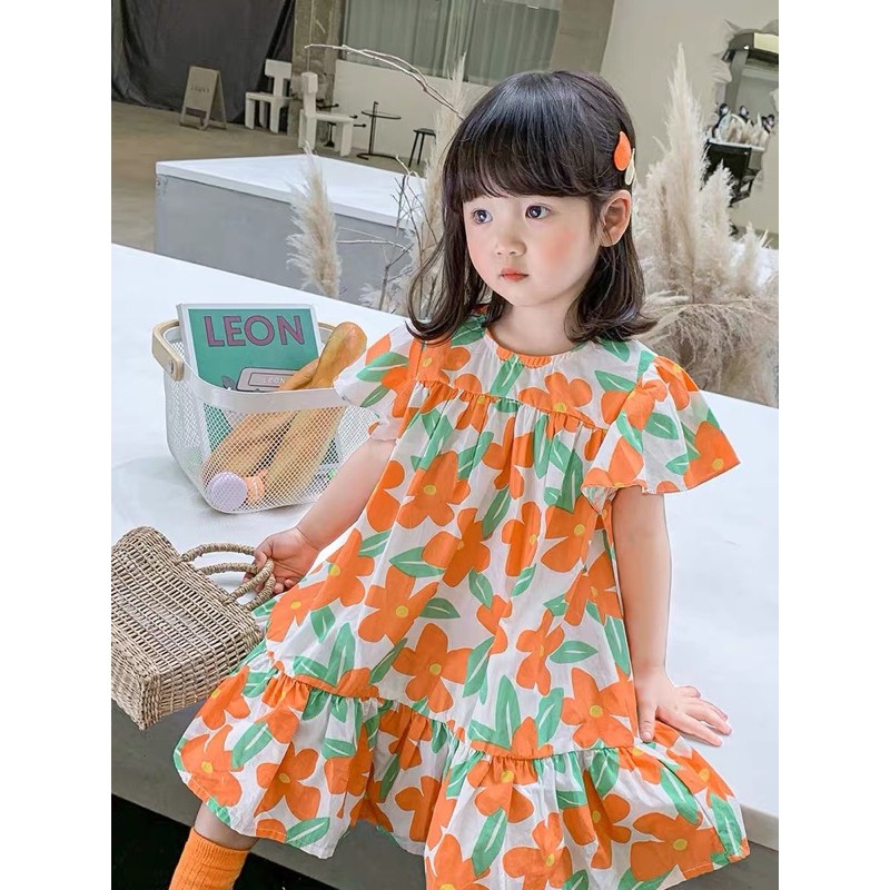 Váy Hoa Babydoll cho bé gái Tay Phồng Cánh Tiên xinh xắn