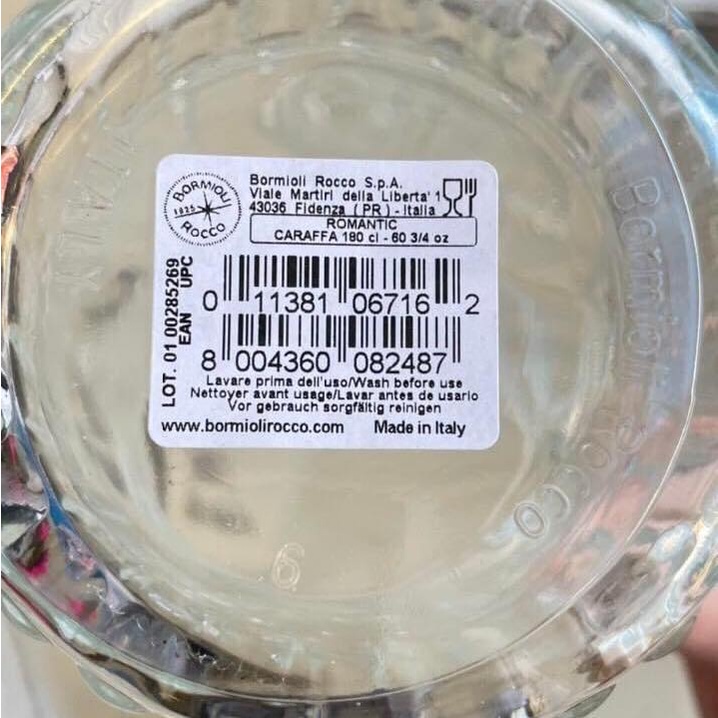 Bình Detox/ Bình nước thủy tinh Bormioli Rocco có lõi đựng đá - Made in Italia
