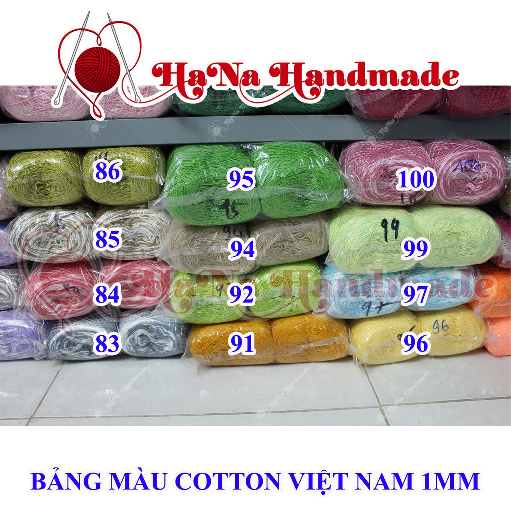 Sợi cotton Việt Nam 1mm màu 01 - 46 (màu trơn) 16k/cuộn/~ 100gram