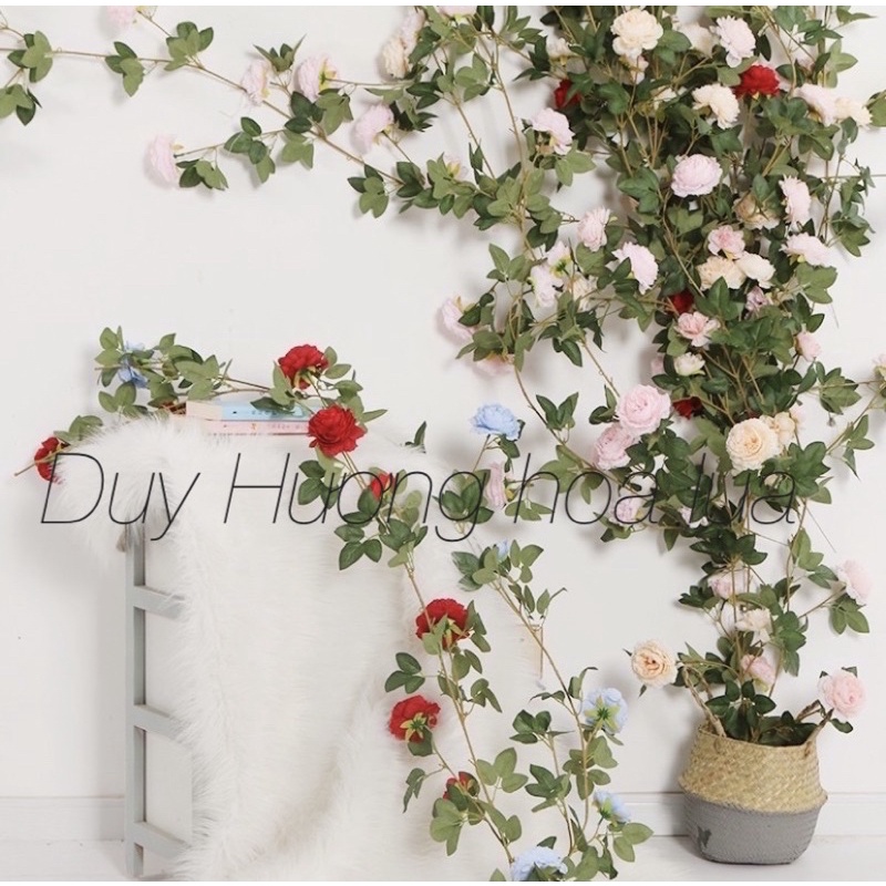 Hoa giả/Hoa lụa - Dây leo Hồng Trà dài 2m decor loại 1