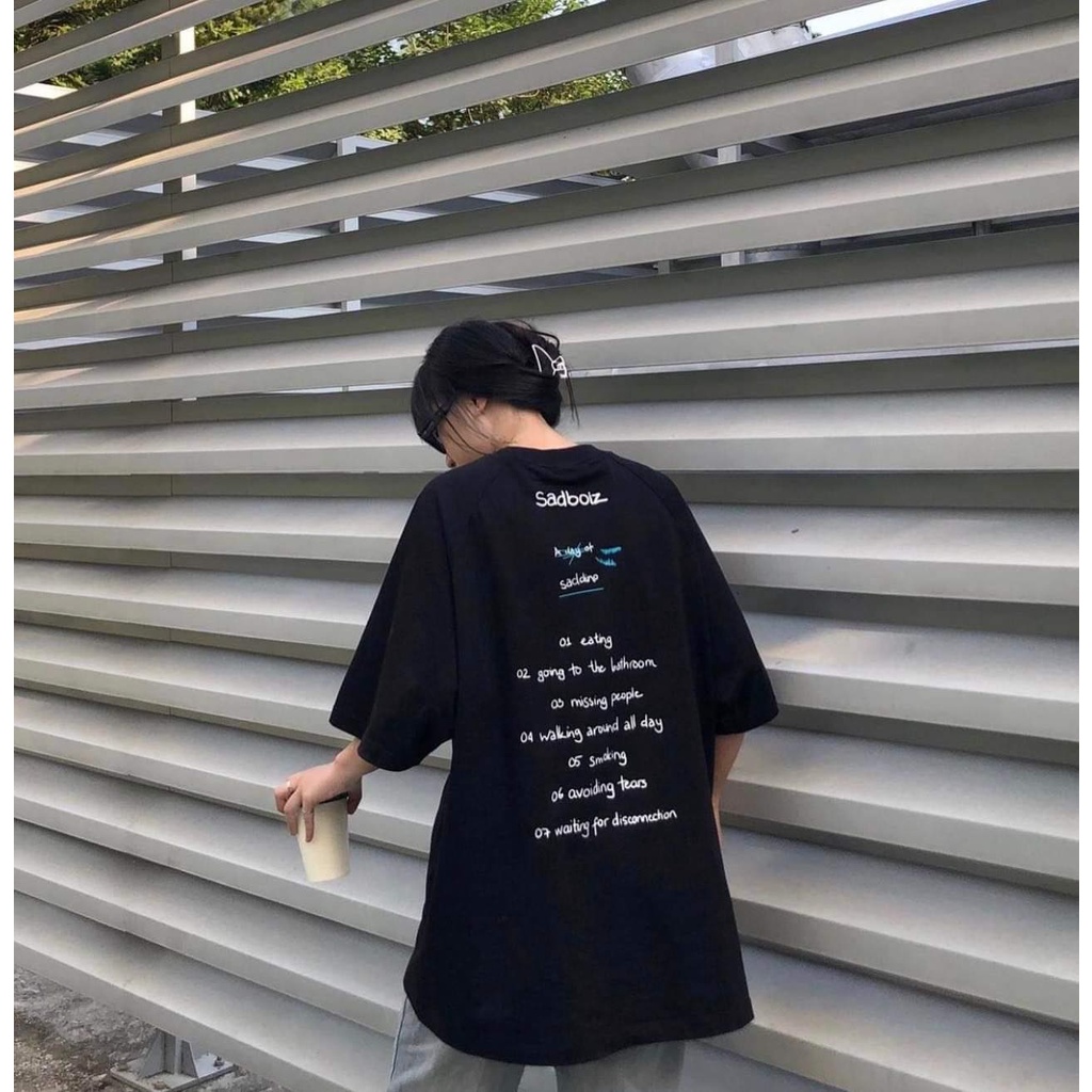 Áo thun tay lỡ sadboiz SADDINO logo hình thêu nam nữ tee sadboiz khủng long full tag form rộng - Gin Store