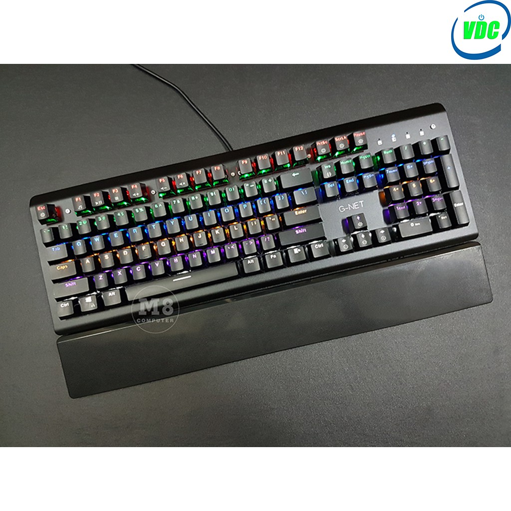 Bàn phím cơ quang học G-NET LK718 - Led RAINBOW - BLUE SWITCH [ Có kê tay, Tặng kèm key tháo cap + 2 switch thay thế ]