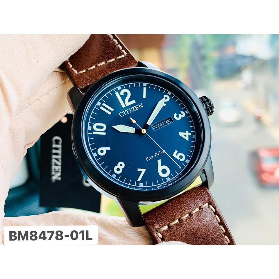 ĐỒNG HỒ NAM CITIZEN ECO_DRIVE BM8478-01L-DÂY NAU SỌC CHỈ THỜI TRANG[Hàng chính hãng-Kiểm tra trước khi thanh toán]