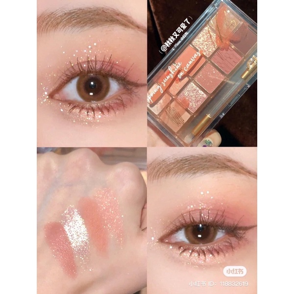 Có kèm cọ mắt - Bảng phấn mắt CLIO màu số 15 Eye Palette tone Spring Sunshine on Canvas cam hồng đào