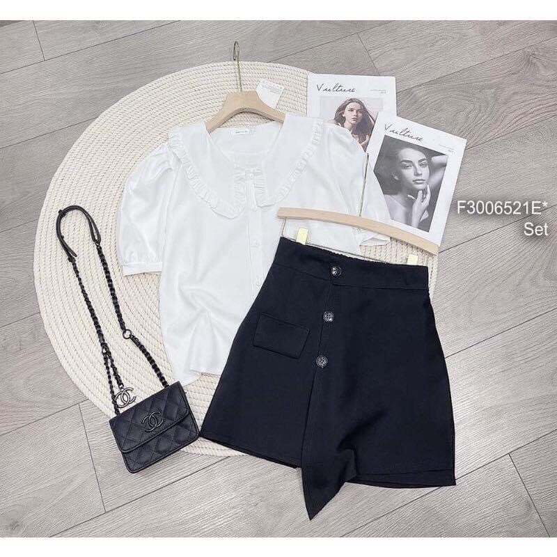 SET áo sơ mi trắng  + quần váy đắp chéo - mặc đi học, công sở, đi chơi. Shop Táo Đỏ Bigsize