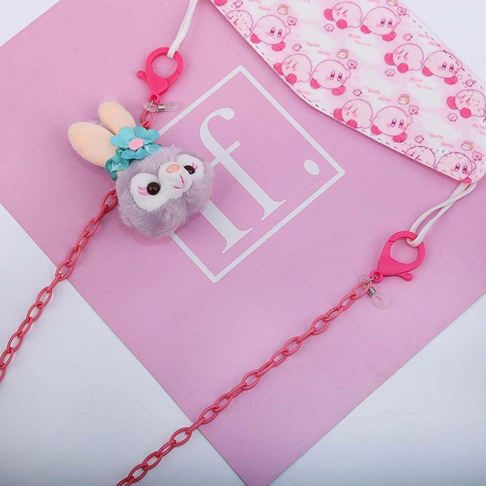 QQMALL Dây Đeo Kính Chống Thất Lạc Bằng Acrylic Phối Lông Thỏ Màu Kẹo Dễ Thương Thời Trang Cho Bé Gái