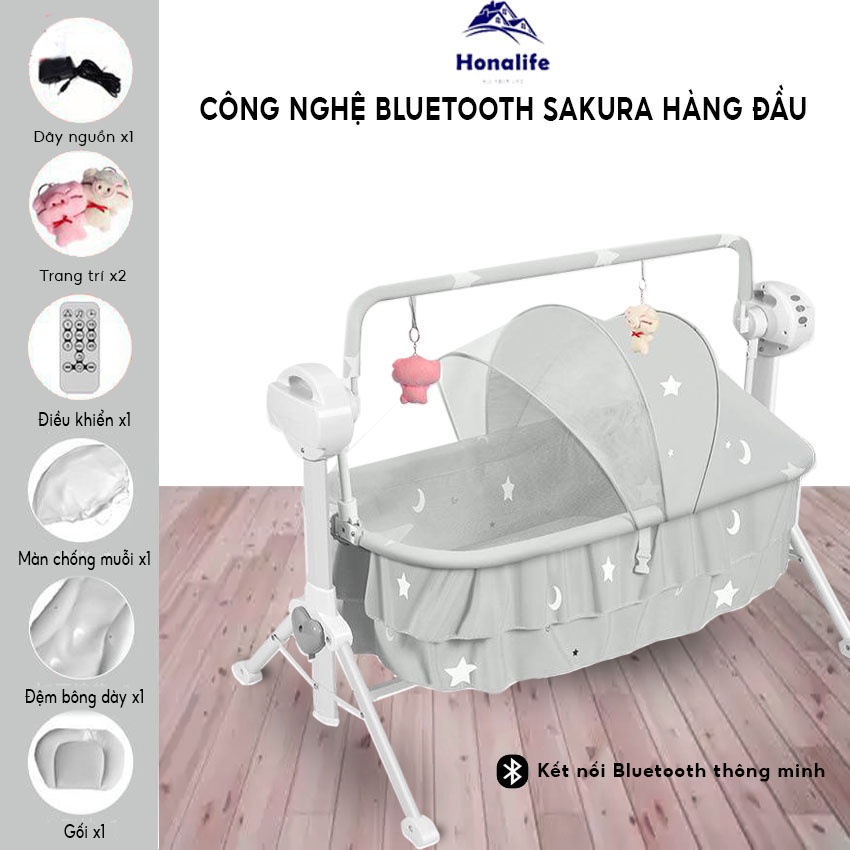 Nôi điện tự động cho bé kèm màn, Nôi điện em bé nhiều chức năng có đệm định hình - Ankyostore