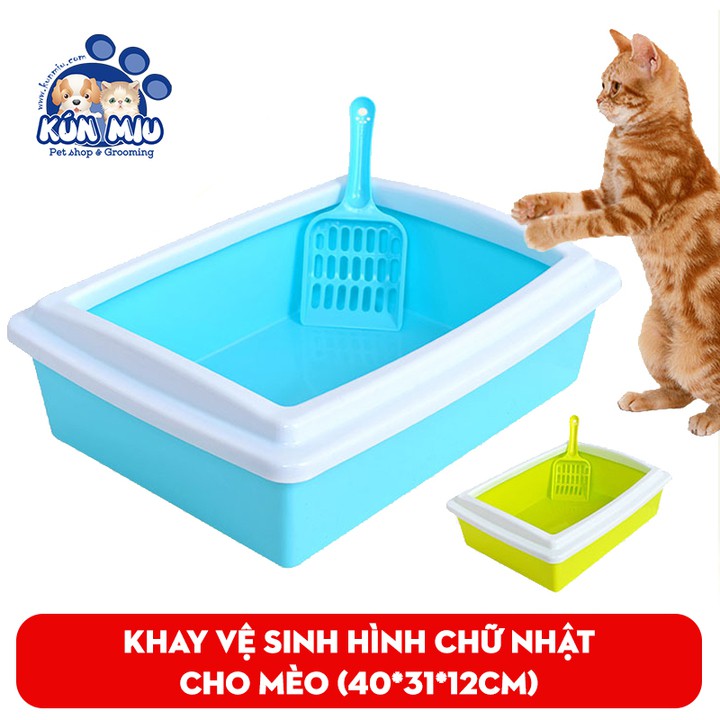 Khay vệ sinh cho mèo hình chữ nhật Kún Miu chất liệu nhựa PP cao cấp - Kích cỡ 40*31*12cm