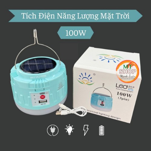 Bóng Đèn Tích Điện Năng Lượng Mặt Trời 100W LED Bulb , Tích Hợp Sạc Dự Phòng Cho Điện Thoại, Móc Treo - Vinda-MT
