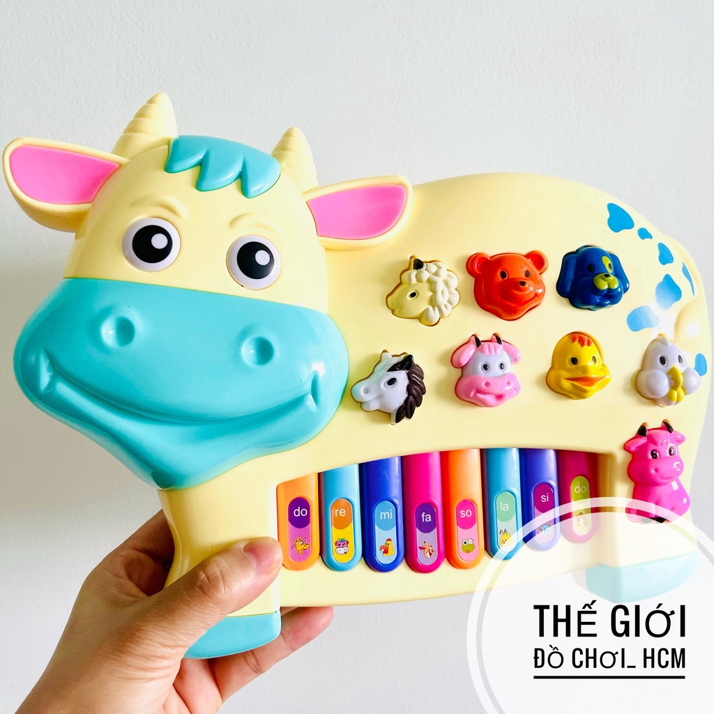 [CÓ TIẾNG CON VẬT] Đồ chơi đàn piano hình bò con/ voi con, có đèn, nhạc cụ cho bé phát triển khả năng âm nhạc
