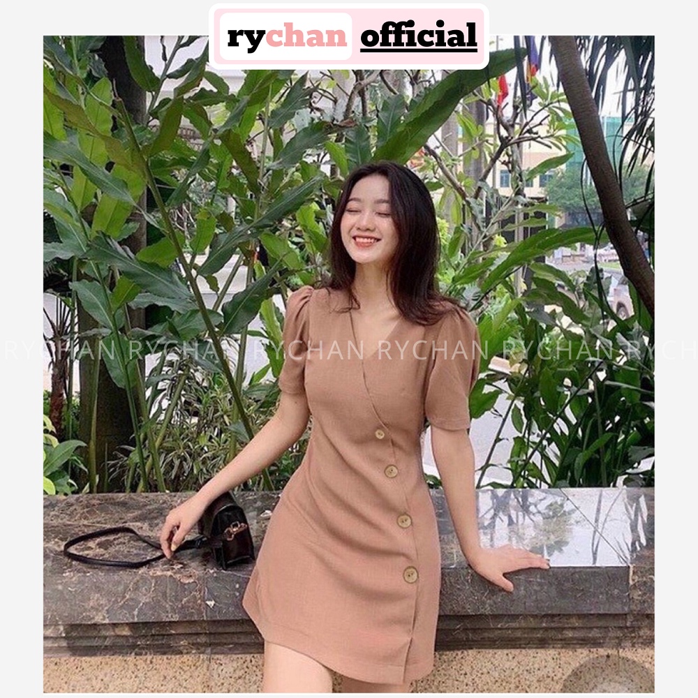 Đầm Xòe Nút Xéo Cổ V Form Ngắn 2 Màu [Ảnh Thật Cuối] - DX979