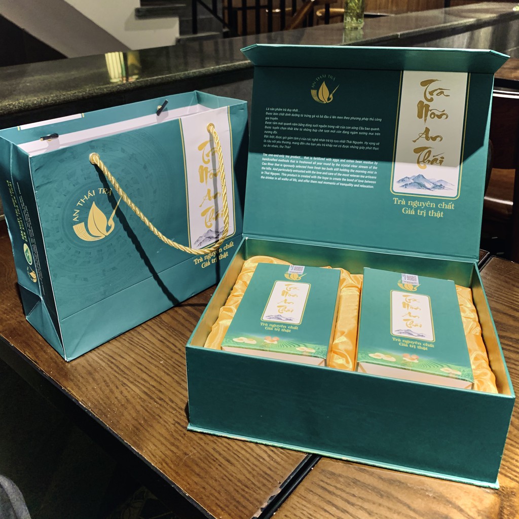 Hộp trà Thái Nguyên biếu tặng cao cấp Trà nõn tôm chăm bón trứng gà 400g