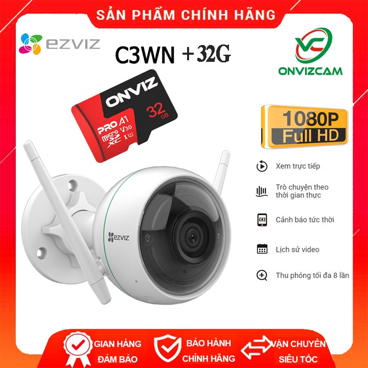 Camera Wifi gắn ngoài trời EZVIZ_C3WN FULL HD/ Thẻ nhớ ONVIZ PRO A1 32/64G - Hàng chính hãng